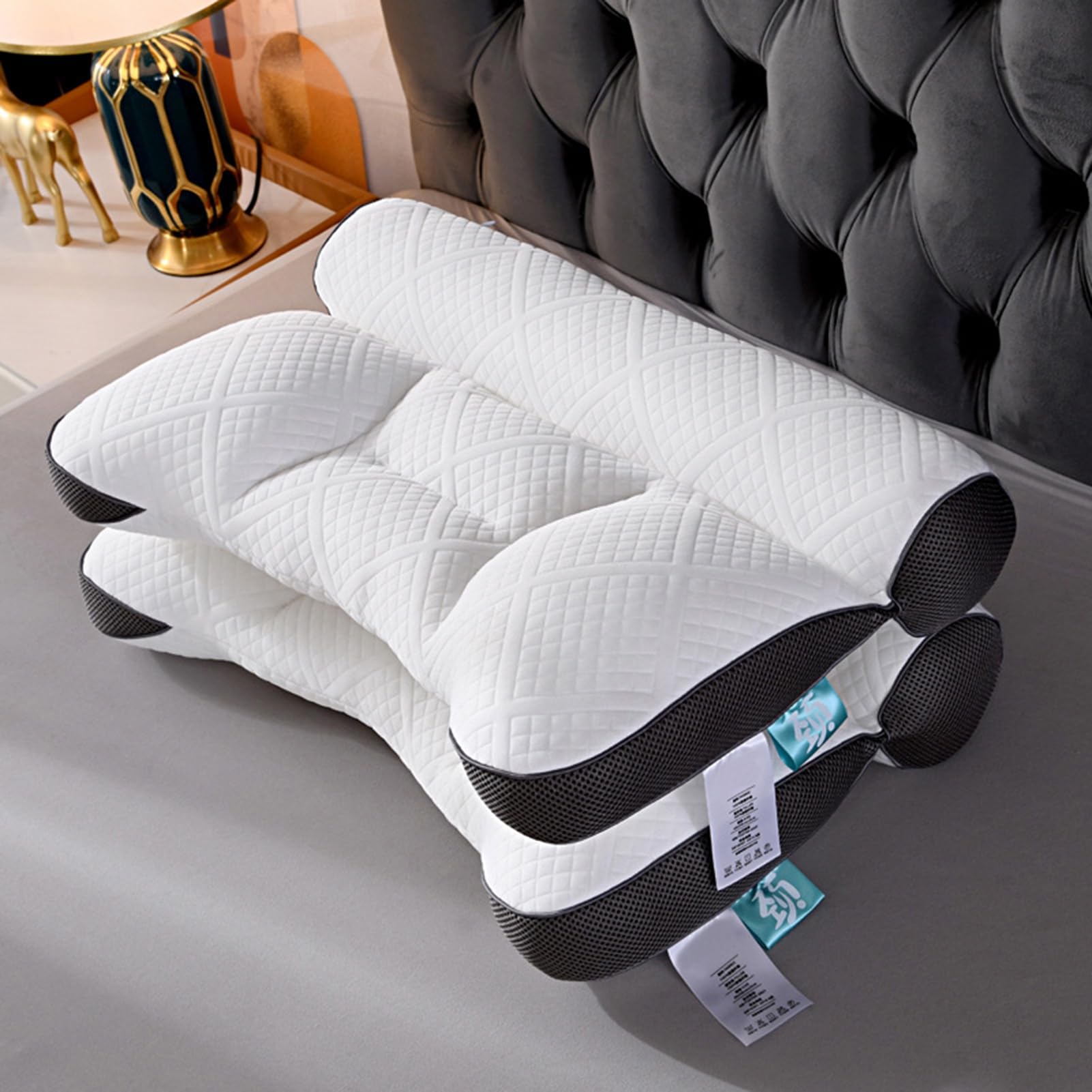Memory Foam Pillow for Neck and Shoulder Pain Relief, Neck Contour Cervical Orthopedic Sleep Pillow for Side Back & Stomach Sleepe Breathable Neck Rest Cushion for Bedroom Grey