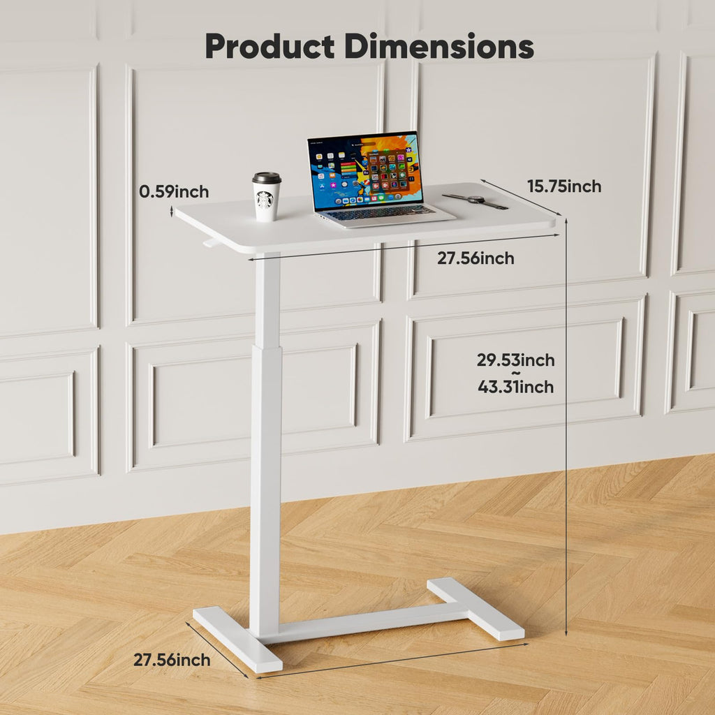 Sweetcrispy Overbed Bedside Table with Wheels, Adjustable Hospital & Home Use Bed Table, Rolling Laptop Table, Mobile Standing Desk, White