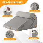 Ruqmuis 3PCS Wedge Pillow Set for After Surgery, Wedge Pillow Headboard, Adjustable 9&12 Inch Bed Pillow Wedge for Sleeping, Acid Reflux, Orthopedic Pillow Wedge for Back Pain Relief, Gerd, Grey