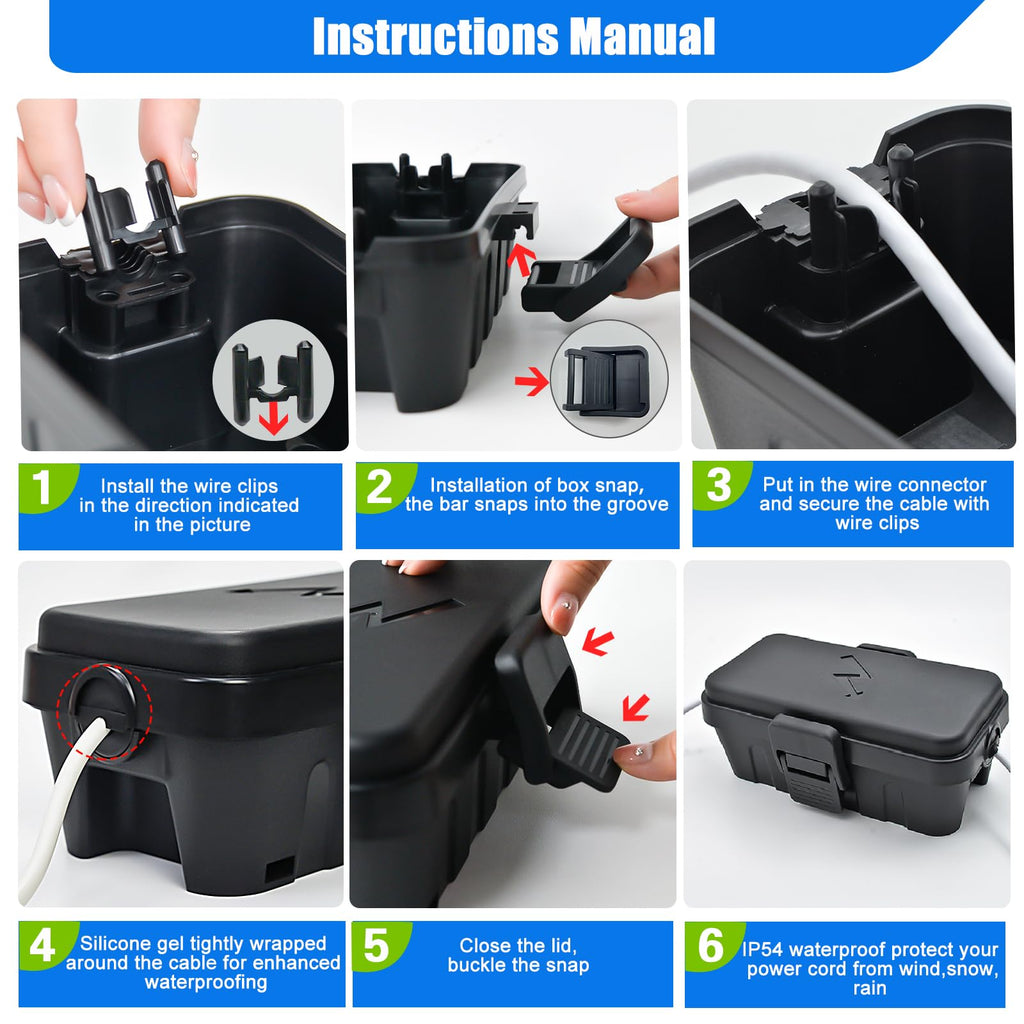 Hrensaw Small Weatherproof Electrical Connection Box(Inner 5.5 x 3 x 2.2inch),Outdoor Electrical Box,Waterproof Extension Cord Covers for Plug, Extension Cables, Holiday Lights,Black