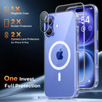 TAURI 5 in 1 for iPhone 16 Plus Case, Compatible with MagSafe [Not-Yellowing] with 2X Screen Protector + 2X Camera Lens Protector, Military-Grade Protection, Magnetic Case for 16 Plus 6.7", Clear