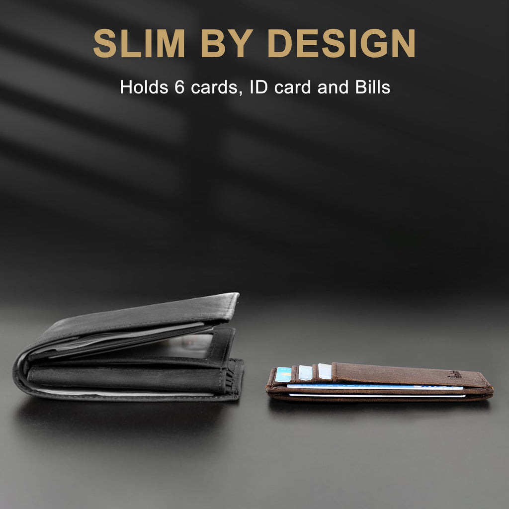 Slim Wallet Front Pocket Minimalist Leather RFID Blocking Medium Size