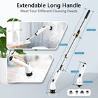 TUYU Electric Spin Scrubber, New Full-Body IPX7 Waterproof Bathroom Scrubber with Power LCD Display, Adjustable Extension Handle, Cordless Electric Cleaning Brush for Bathroom, Kitchen Cleaning