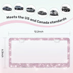 QUANQIUFEI 2 Pack Bling License Plate Frames, Sparkly Rhinestone Diamond Car License Plate Cover for Women, Stainless Steel Car Accessories with Glitter Crystal Caps (Light Rose)