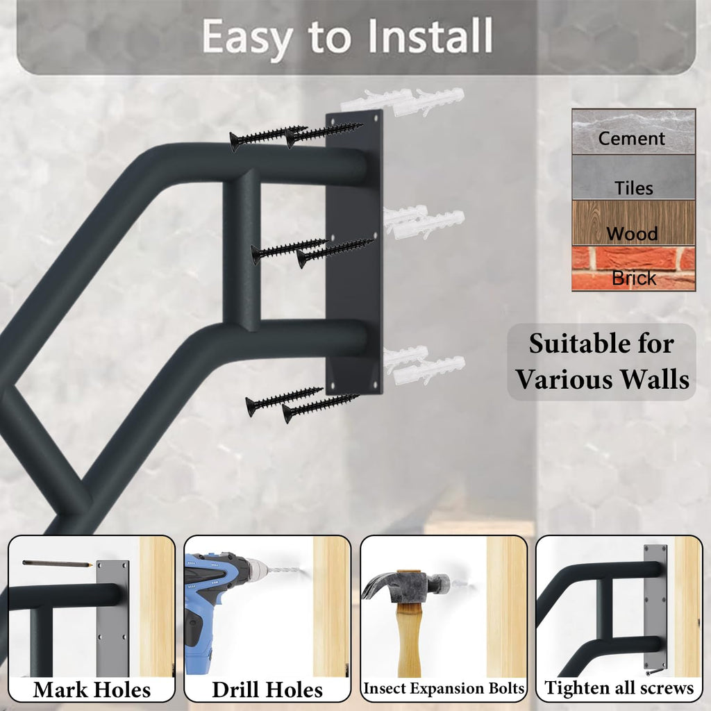 Upgraded Stair Handrails for 1-3 Steps, Wall Mounted Safety Grab Bar with Matte Finish, 27" Length Handrails for Outdoor and Indoor, Hand Rail with 2 Anti-Skid Crossbar Good for Elderly,Kids,Disabled