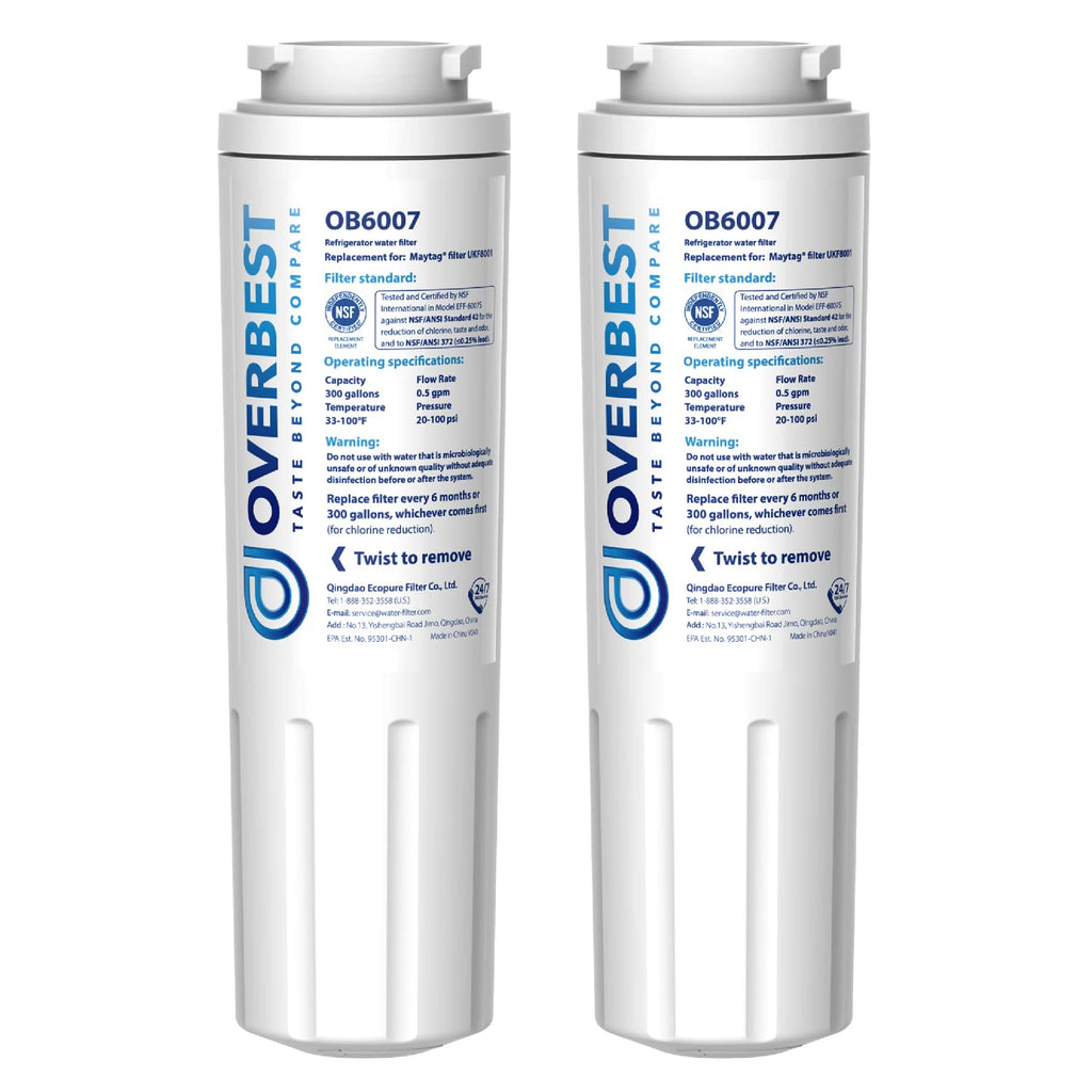 Overbest UKF8001 Replacement for EveryDrop by Whirlpool Refrigerator Water Filter 4, EDR4RXD1, Pack of 2