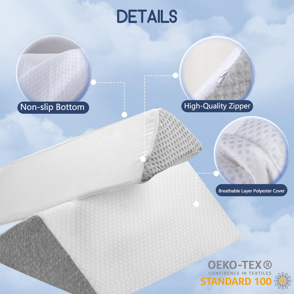 Wedge Pillow for Back Pain Relief: Bed Wedges Pillow for Sleeping (3 in 1) Elevated Pillows Memory Foam Triangle Support for Acid Reflux Post Surgery Body Positioners Pregnancy Side Sleepers Knee