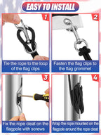 Flag Rope and Clips Kit - 100ft Flag Pole Rope Halyard with Cleat Hook & 4 Pcs Swivel Snap Clips for Flagpoles Up to 50ft, Outdoor Porch Flagpoles Repair Replacement Parts Accessories