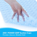 SlipX Solutions Power Grip Extra Long Bath Tub & Shower Mat 39x16, Wet Floor Non-Slip for Elderly & Kids Bathroom, 30% Longer Bathtub Mats, 200 Suction Cups, Drain Holes (1, Light Blue)