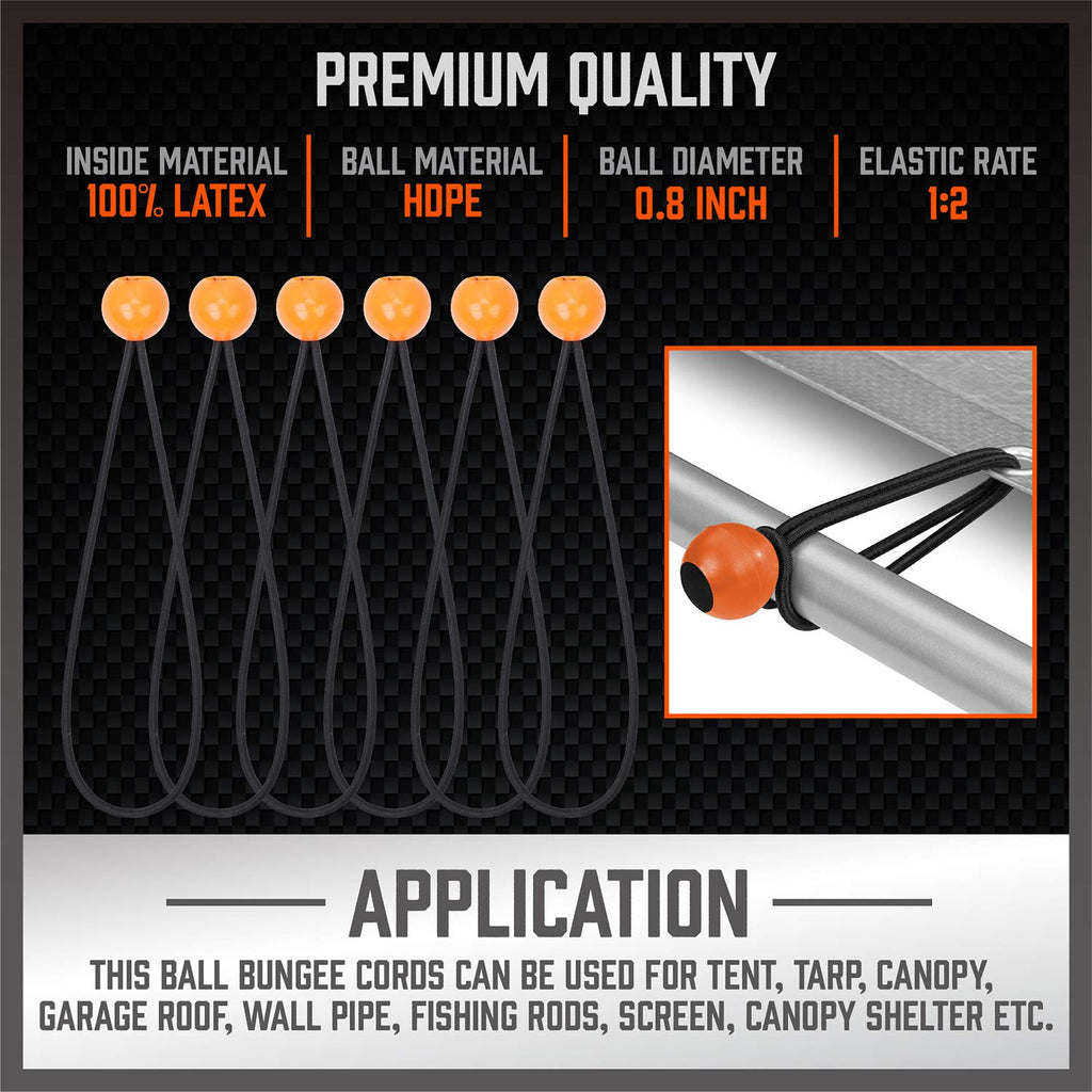 HORUSDY 30-Piece Premium Bungee Cords Assortment Jar, Includes 10”,18”,24”,32”,40” Bungee Cords, 6“ Zip Ties, 8”Canopy/Tarp Ball Ties and Crocodile Mouth Tarp Clips