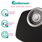 Adamson A25 Scales for Body Weight - Up to 400 LB - NEW 2024-5.3" Dial on 12.4" x 10.2" Platform - Anti-Skid Rubber Surface - Bathroom Scale Analog - Durable with 20-Year Warranty