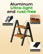 Taranta 2-Step Aluminum Ladder,Lightweight Folding Step Stool with Extra-Wide Anti-Slip Steps,330 lbs Capacity,Compact Space-Saving Design for Home,Kitchen and