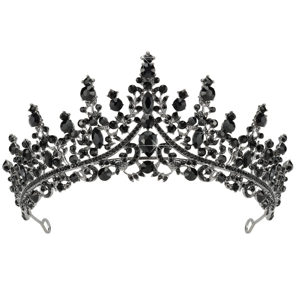 TOBATOBA Black Tiaras for Women, Black Crystal Crowns for Women, Gothic Crown Halloween Tiara Crown, Queen Crown, Black Wedding Tiara, Gothic Halloween Costumes for Women Prom Halloween Accessories