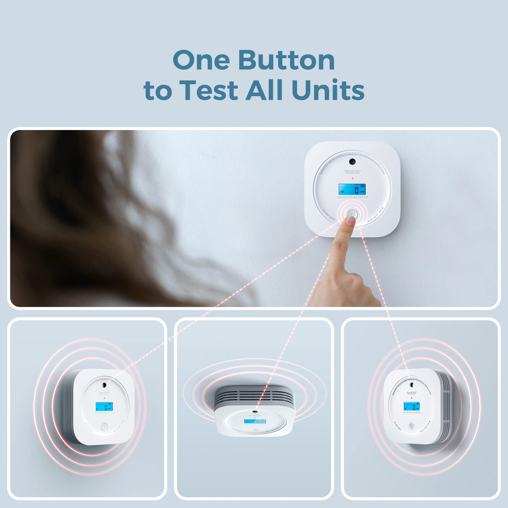 AEGISLINK Interlinked Smoke Carbon Monoxide Detector Combo, Smoke and CO Detector Battery Powered, Wireless Interconnected Smoke and CO Alarm, Digital Display, SC-RF200, 10-Pack