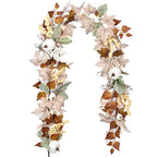 DearHouse Fall Garland Maple Leaf, 5.9Ft Hanging Vine Garland White with Pumpkins and Berries Thanksgiving Decor for Home Wedding Fireplace Party Christmas (White&Brown)