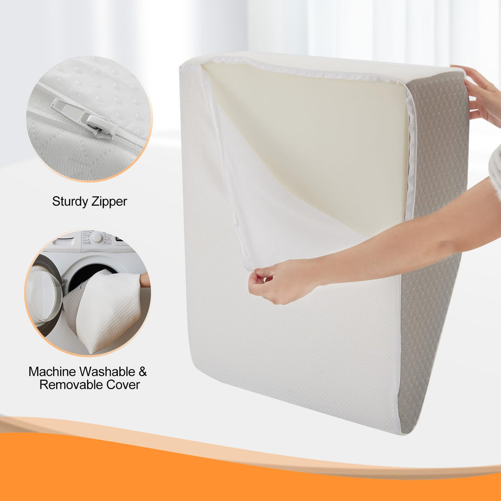 Ruqmuis Leg Elevation Pillow for After Surgery, 10inch Foam Leg Elevating Pillow for Swelling and Blood Circulation, Leg Wedge Pillow for Sleeping, Knee Pillow for Knee Hip Ankle Pain Relief, White