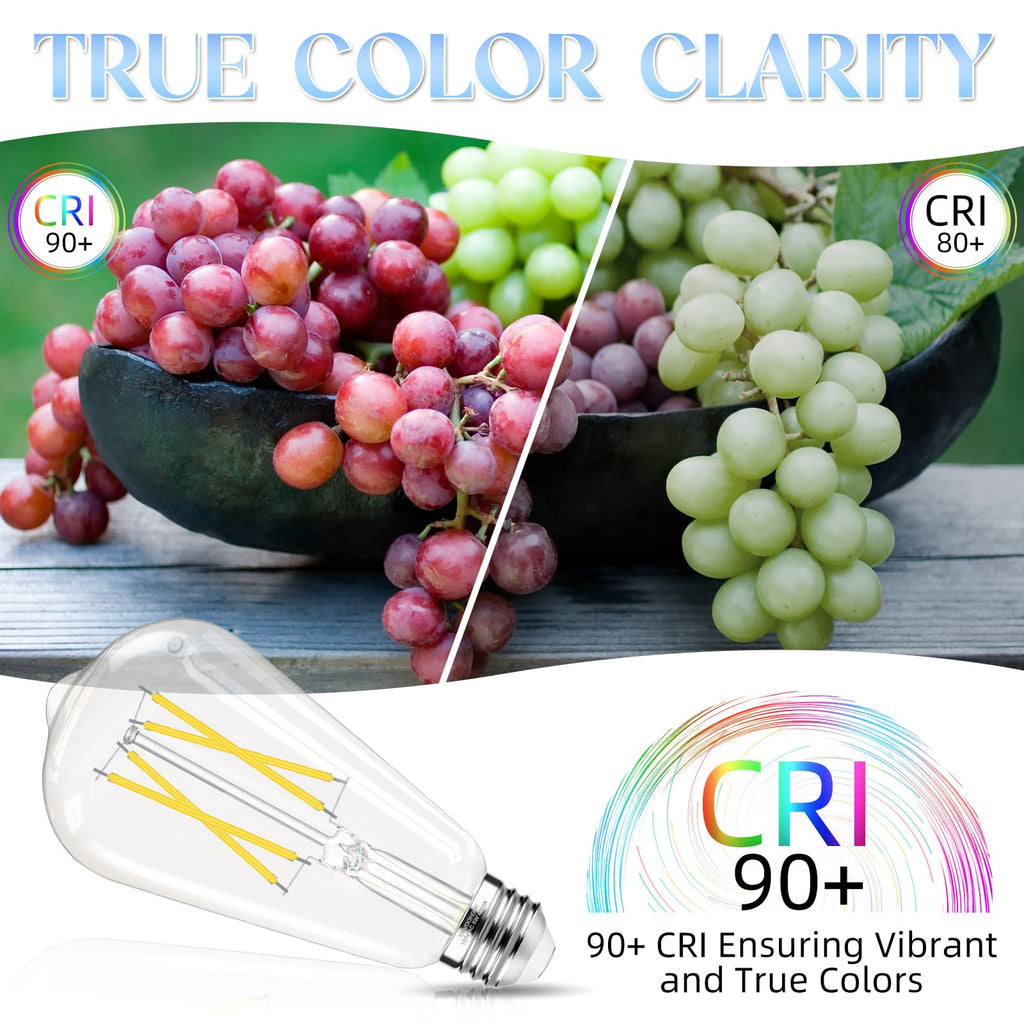 GvvooHome Edison Bulbs, E26 LED Bulb 60 watt Equivalent, Non-Dimmable, 4000K Daylight White, ST58 Vintage Light Bulbs, 90+ CRI, 6W 600LM, E26 Medium Base, Clear Glass, 6 Pack