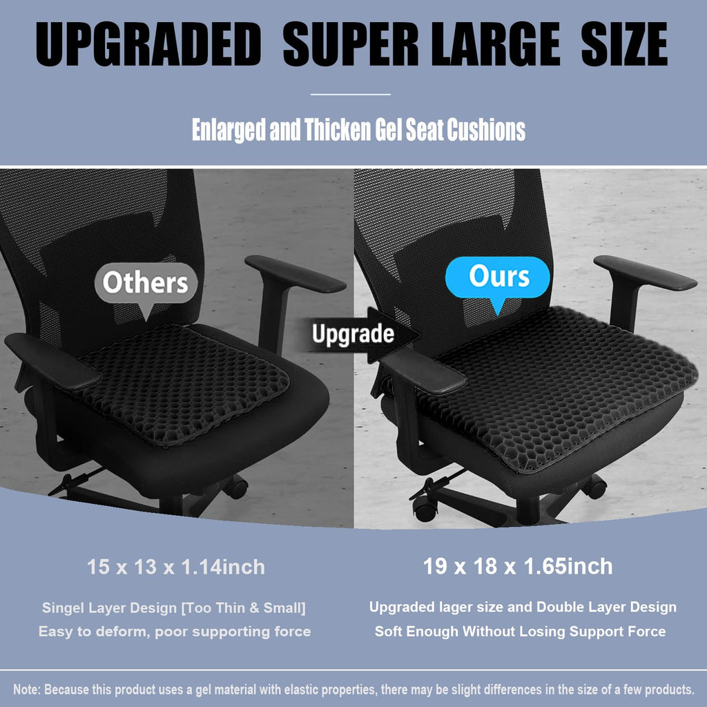 Gel Seat Cushion for Long Sitting Pressure Relief (Super Large & Thick) - Non-Slip Gel Chair Cushion for Back,Sciatica,Tailbone Pain Relief - Seat Cushion for Office Desk Chair,Car Seat,Wheelchair