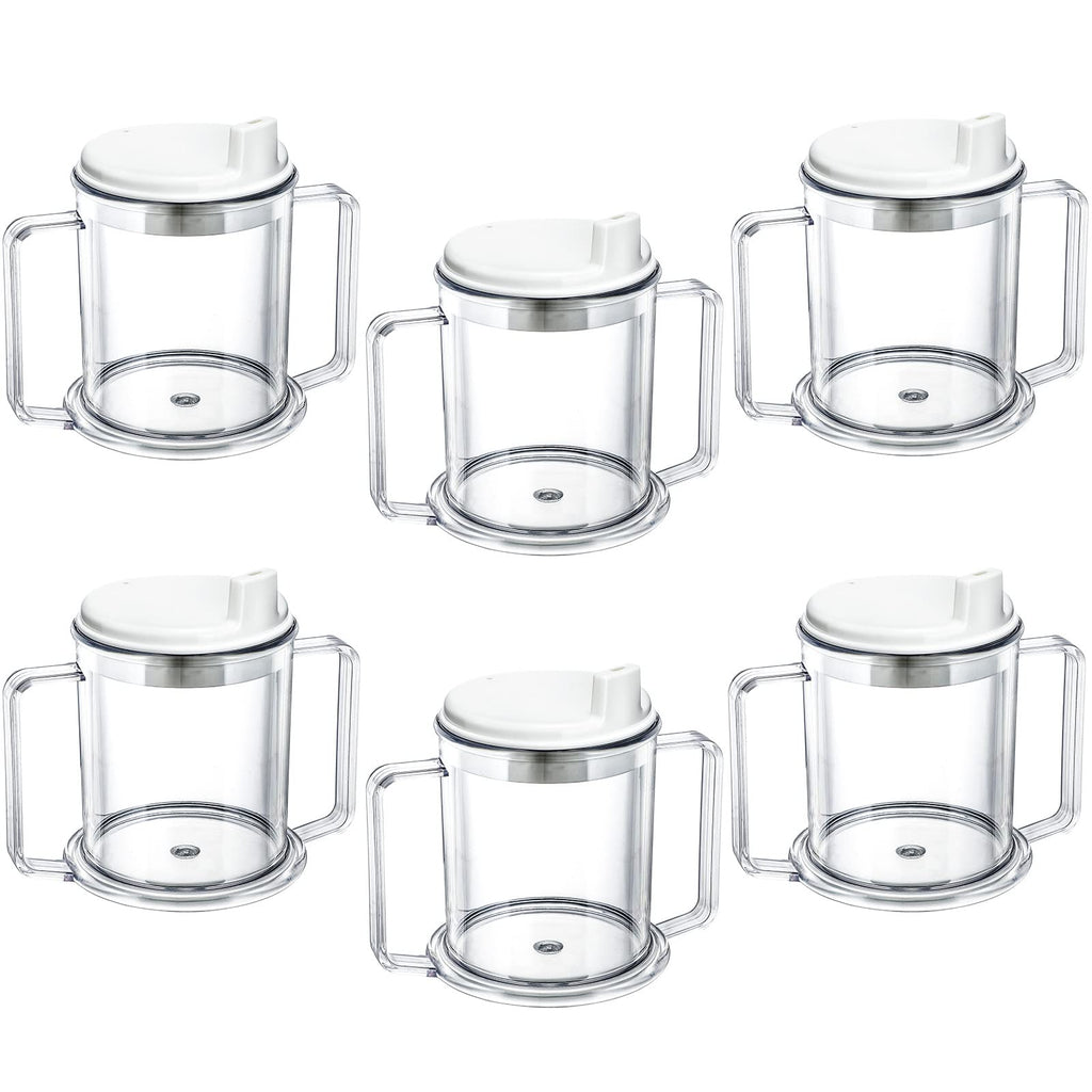 Adult Sippy Cup 2 Handle Plastic Mug 10 oz No Spill Cups for Elderly Spill Resistant Lightweight Drinking Cup with Easy to Grasp Handles Sip Cups for Hot and Cold Beverages (6 Pcs)