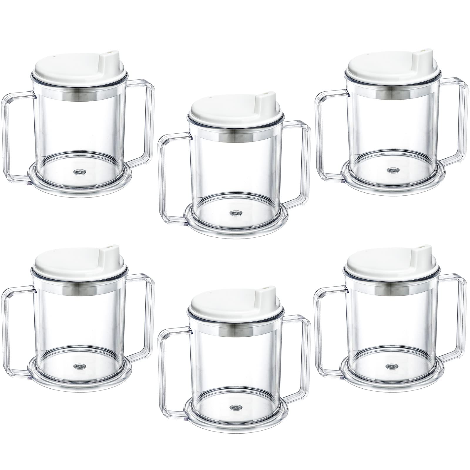 Adult Sippy Cup 2 Handle Plastic Mug 10 oz No Spill Cups for Elderly Spill Resistant Lightweight Drinking Cup with Easy to Grasp Handles Sip Cups for Hot and Cold Beverages (6 Pcs)