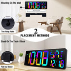 TXL Large 16.5" LED Digital Wall Clock, RGB Color Changing, Count Up/Down Timer Clock with Remote Control, Adjustable Brightness Alarm Clock for Home, Office, Gym, Elderly, Auto DST