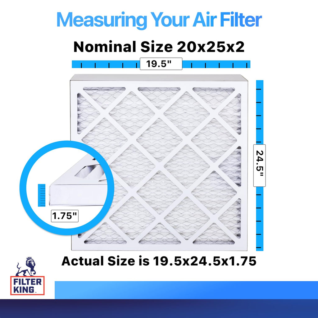 Filter King 20x25x2 Air Filter (MERV 8) (4-Pack) Dust & Allergy Control AC Furnace Filters, MADE IN USA, HVAC, Pleated, Electrostatic (Actual Size: 19.5 x 24.5 x 1.75)