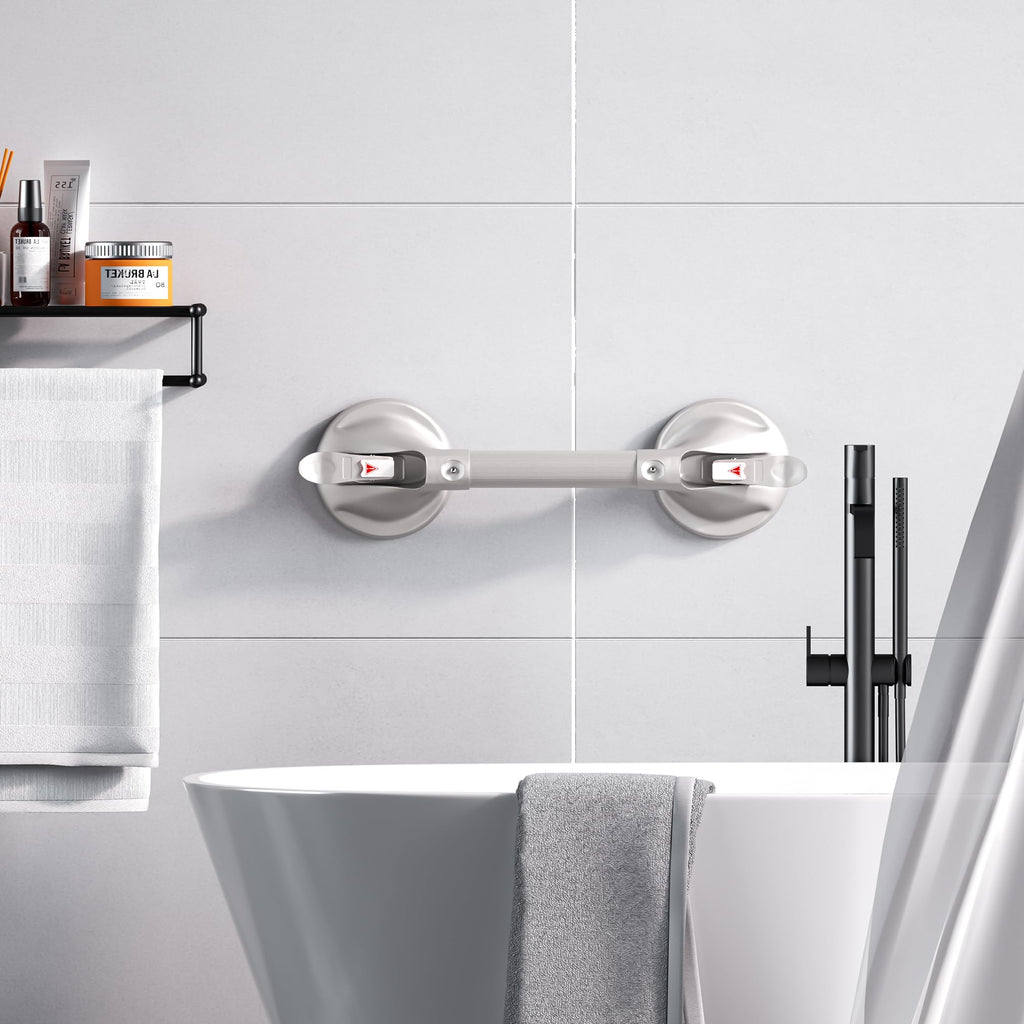DAILYLIFE Shower Grab Bar for Bathtubs and Showers, 15 inch Heavy Duty Shower Handle with Strong Suction Cup, 300lbs Safety Shower Handrails for Seniors and Elderly, White