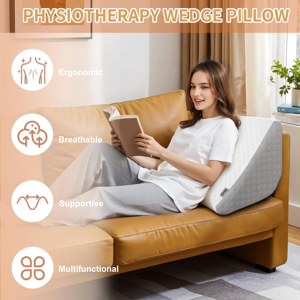 ZNUZDRK Knee Wedge Pillow, 8" Knee Pillow for Back Sleeping, Leg Elevation to Elevate Knee Triangle Pillow Post Surgery Recovery, Leg Pillow for Knee Support, Hip Back Pain Relief