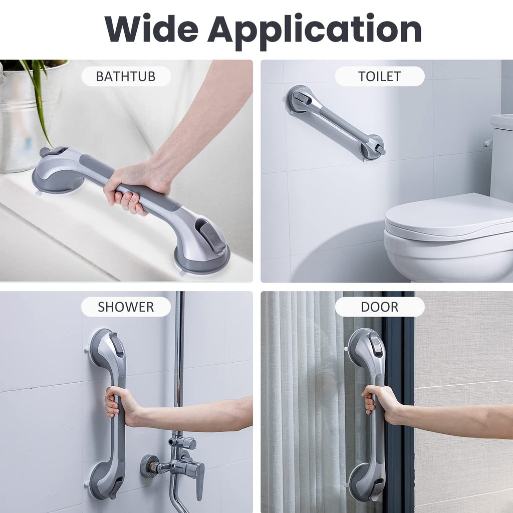 LEVERLOC Shower Grab Bars for Bathtubs and Showers, Easy to Install Suction Shower Handle for Bathroom Removable Safety Grip for Seniors Elderly, Heavy Duty Handrails Waterproof No Drilling, Silver