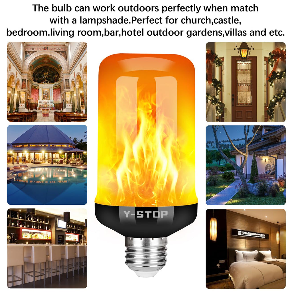 Y- STOP Upgraded LED Flame Light Bulbs, 4 Modes Flickering Light Bulb with Upside Down Effect, E26 Base Fire Bulb for Halloween, Christmas Decorations, Party, Outdoor, Indoor, Home Decor (2 Pack)