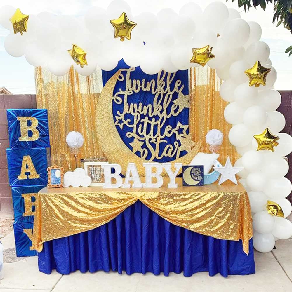 QueenDream Gold Sequin Tablecloth 60x102 Inch Sparkly Gold Wedding Tablecloth for Baby Shower Birthday Christmas Party Decorations