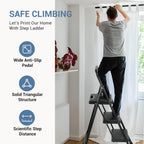 DUMOS 3 Step Ladder, Sturdy Step Stool with Anti-Slip Pedal & Comfortable Handrail, Portable Heavy Duty Step Stool for Kitchen, Garage & Outdoor Use, 800lbs, Black