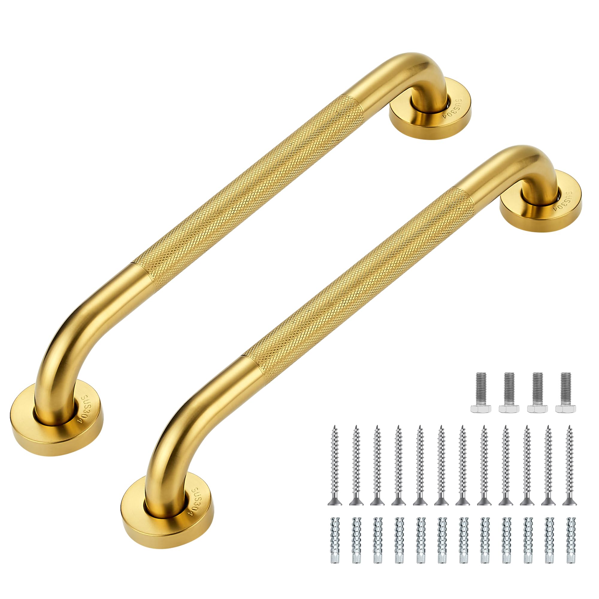 Grab Bars for Shower, 2 Pack 16-Inch Anti Slip Shower Handles for Elderly, Safety Shower Grab Bar, Stainless Steel Handicap Grab Bars for Bathroom,Toilet (Gold, 1" Diameter)