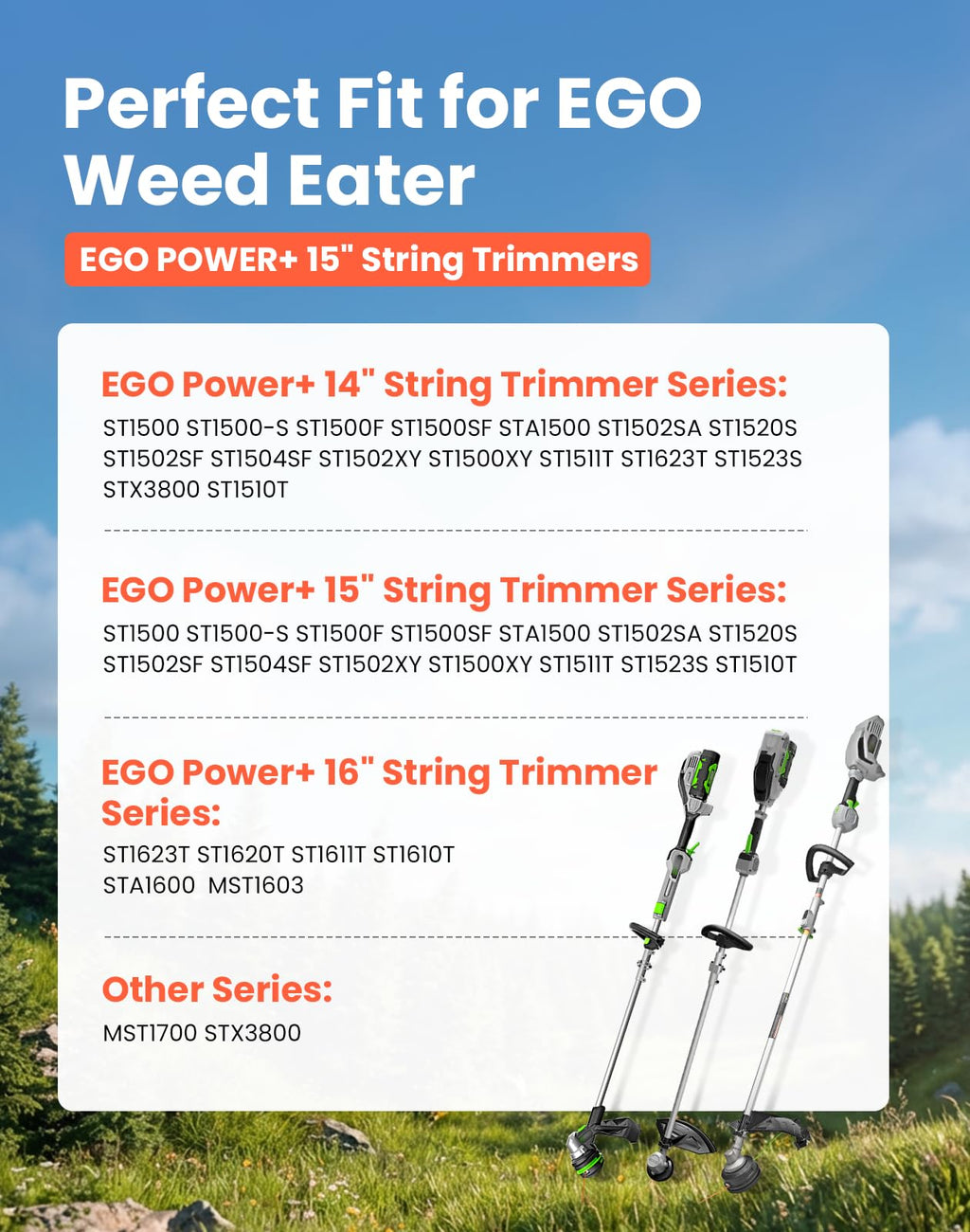 16 Pack AL2420PD Replacement Twisted Trimmer Line Compatible with All EGO 15-Inch String Trimmers Weed Eater, Dual Color Pre-Cut 0.095" 224Ft Weed Wacker String line for EGO Trimmers String