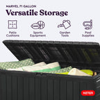 Keter Marvel Plus 71 Gallon Resin Deck Box-Organization and Storage for Patio Storage Box Outdoor Cushions, Throw Pillows, Garden Tools and Pool Accessories, Dark Grey