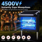 Solar Bug Zapper Outdoor, 4500V Waterproof Mosquito Zapper with 10W Solar Panel, Cordless Rechargeable Electric Fly Zapper, Mosquito Killer Lamp with Auto Sensor for Patio, Backyard, Garden, Camping