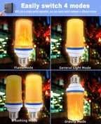 LeiNetfor Led Flame Effect Light Bulb, 4 Modes Flickering Light Bulbs Halloween Decorations,E27 Base Outdoor Led Fire Light Bulbs with Gravity Sensor for Christmas,4W Flame Light Bulbs (Yellow-4Pack)