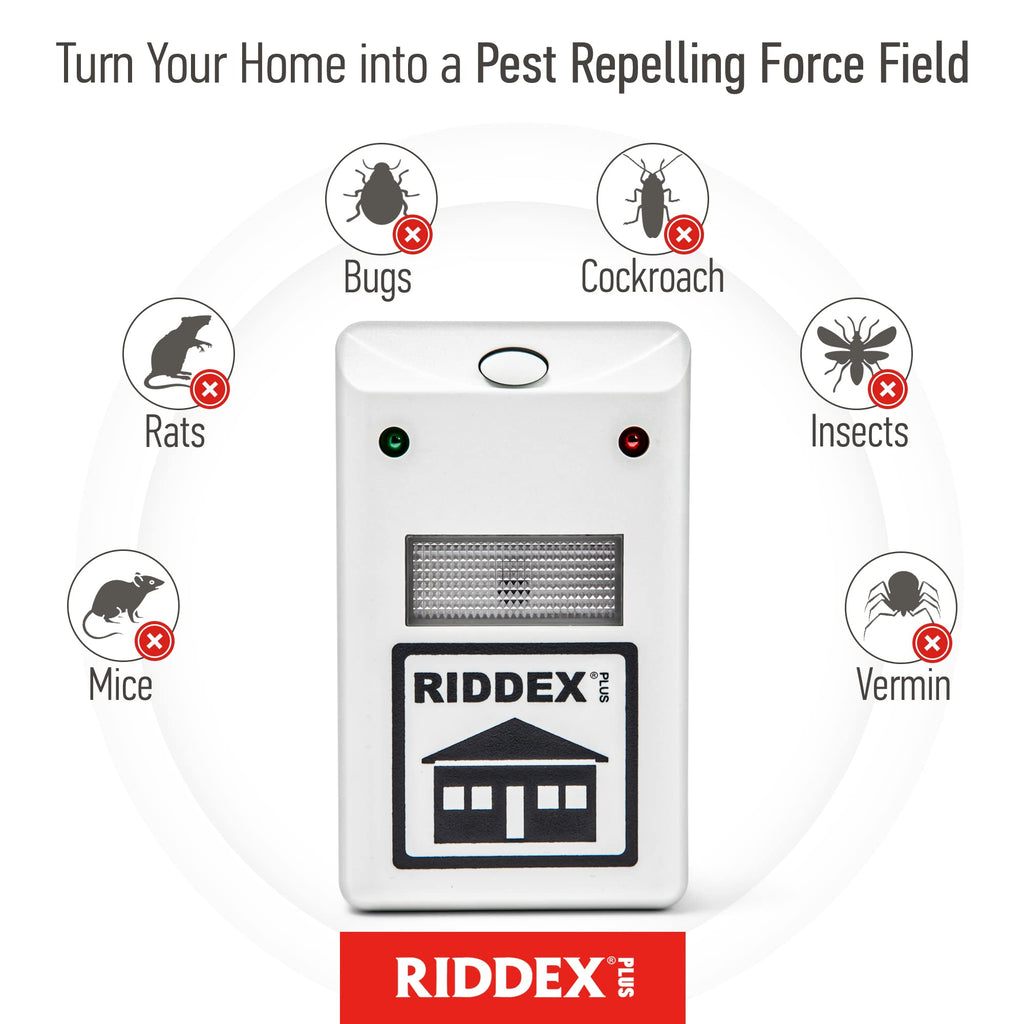 RIDDEX Plus Insect Repellent | Plug in, Mouse Deterrent - Pest Control for Defense Against Rats, Mice, Roaches, Bugs and Insects | Control Pests with No Chemicals or Poison | 2 Pack White