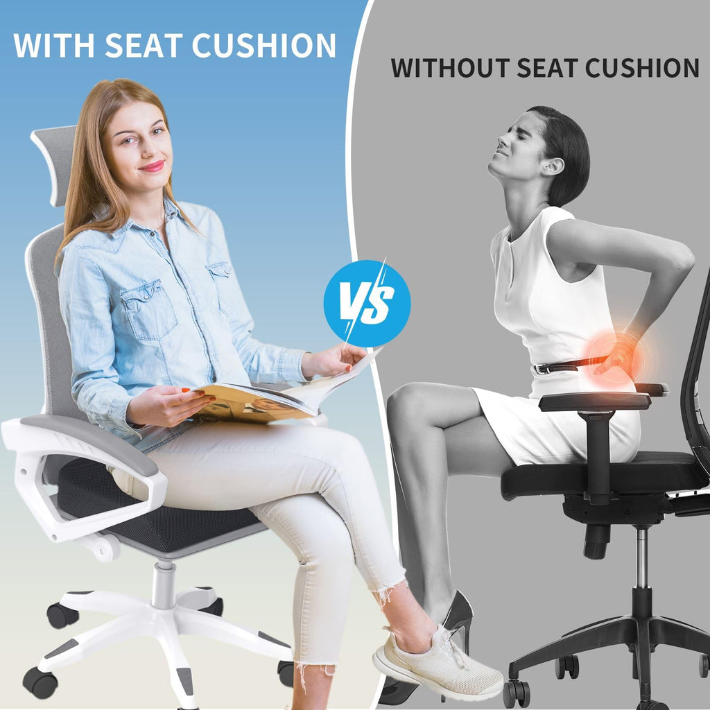 TranquilRelax Large Seat Cushion，Soft Foam Cushion for Long Sitting Hours on Office Chair, Home & Car, Non-Slip Chair Pad for Relieving Back & Sciatica & Hip & Coccyx Pain (Grey)