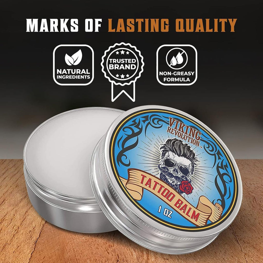 Viking Revolution Tattoo Care Balm for Before, During & Post Tattoo Safe, Natural Tattoo Aftercare Cream Moisturizing Lotion to Promote Skin Healing, Skin Moisturizer, (2oz,1 Pack)