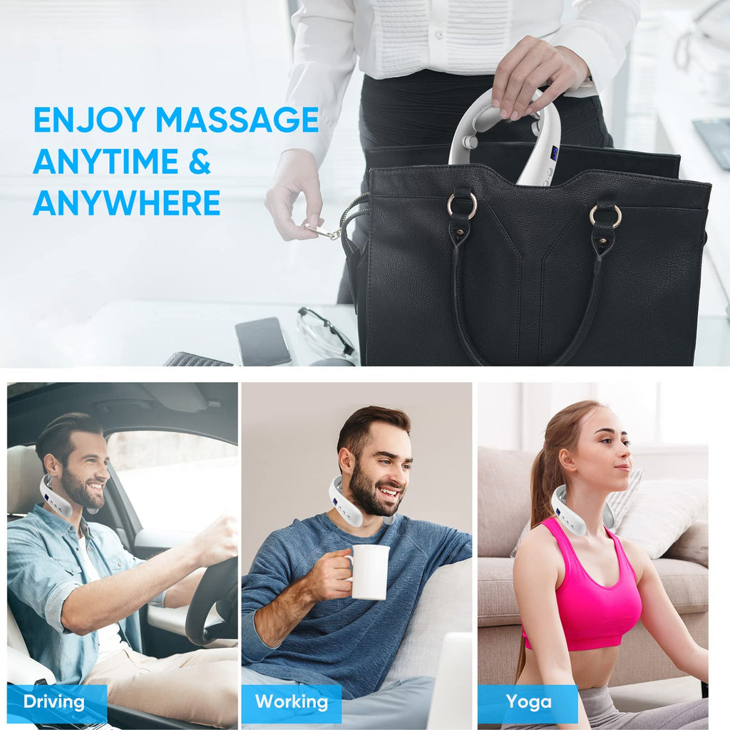 Aeiniwer Neck Massager for Pain Relief Deep Tissue,Electric Portable Lymphatic Drainage Massager with Heat,Portable Neck Massager Gift for Women Men