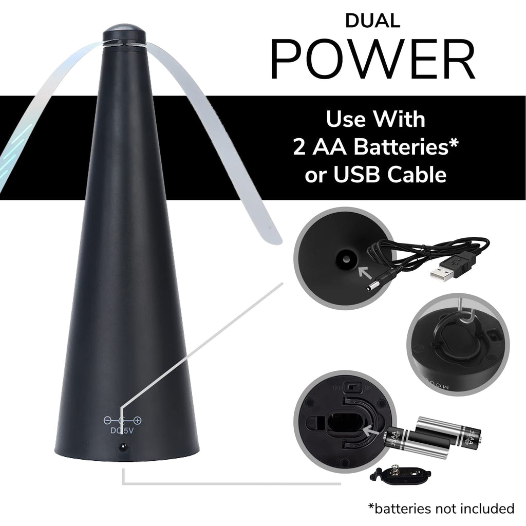 Modern Lyfe Fly Fan for Tables - USB or AA Battery Powered - Fly Repellent for Outdoor Dining Or Food at Parties, Restaurants, Outdoor Table, Fly Swatter, Keep Flies Away (Black -1 Pack)