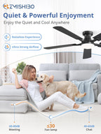 ZMISHIBO 52 Inch Ceiling Fan with Light, App&Remote Control, Flush Mount Low Profile, Dimmable 20W LED Light, Quiet Reversible Motor for Bedroom, Living Room, Apartment, Black