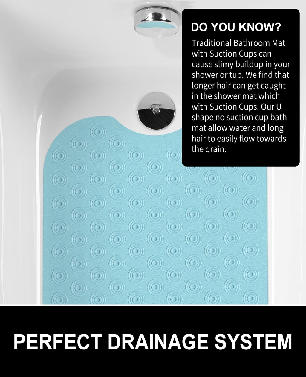OTHWAY No Suction Cup Bath Mat: 39x16inch Extra Long Bathmat│Perfect for Refinished or Ordinary Bath Tubs│Made of Nature Rubber│a Blessing for The Elderly and Children (Lake Blue)