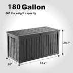MAIUSCOLI 180 Gallon Resin Outdoor Deck Box Waterproof Patio Furniture, Garden Tools, Cushions, Pool Accessories Outside Storage (Black, 180 Gallon)