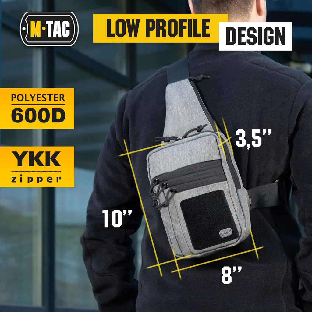 M-TAC Tactical Sling Bag for Men - Crossbody Concealed Carry Bag - Grey Mens Crossbody Holster Bag