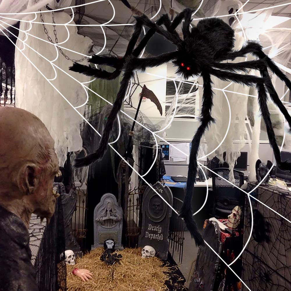 OCATO 200" Halloween Spider Web + 59" Giant Spider Decorations Fake Spider with Triangular Huge Spider Web for Indoor Outdoor Halloween Decorations Yard Home Costumes Parties Haunted House Décor