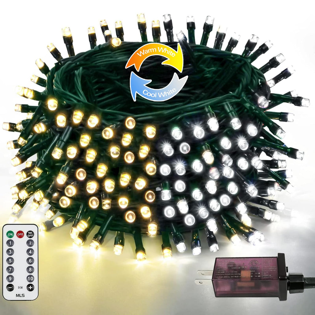 82FT 200 LED Color Changing Christmas String Lights with Remote & Timer & Memory Function, 9 Lighting Modes Waterproof Fairy String Lights for Xmas Tree Holiday Party Garden (Warm White & Cool White)