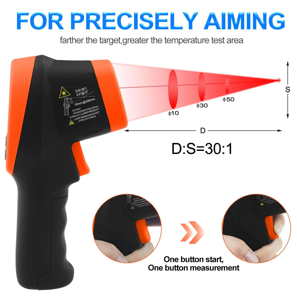 Infrared Thermometer High Temp Thermometer Pyrometer -58℉~2732℉ (-50℃ to 1500℃), 30:1 Distance Spot Ratio, Non-Contact Dual Laser Thermometer for Industry Forge【NOT for Human】-AP-2732(Orange)