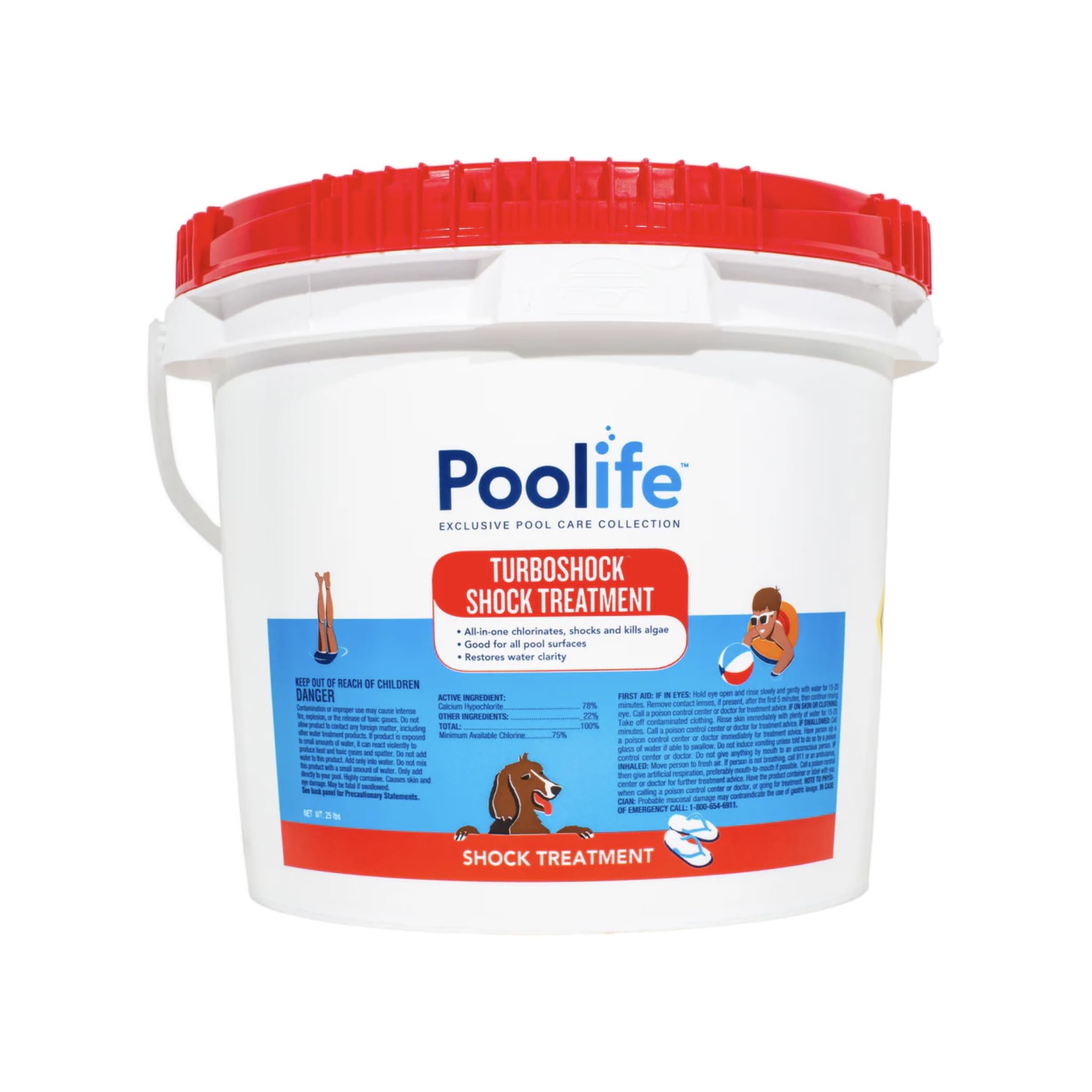 Poolife Turbo Shock to Eliminate Algae, Bacteria & Cloudy Water - Strongest 78% Calcium Hypochlorite Pool Shock - Fast-Dissolving, No Pre-Mixing - Safe Chlorine Shock for All Pool Surfaces - 25 lb